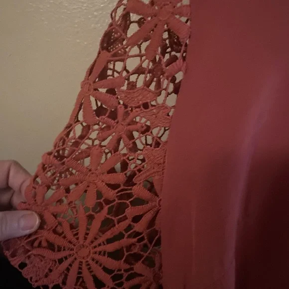 BloomChick Dusty Rose Shirt with Lace Sleeves Lace Sleeves. - Picture 8 of 8